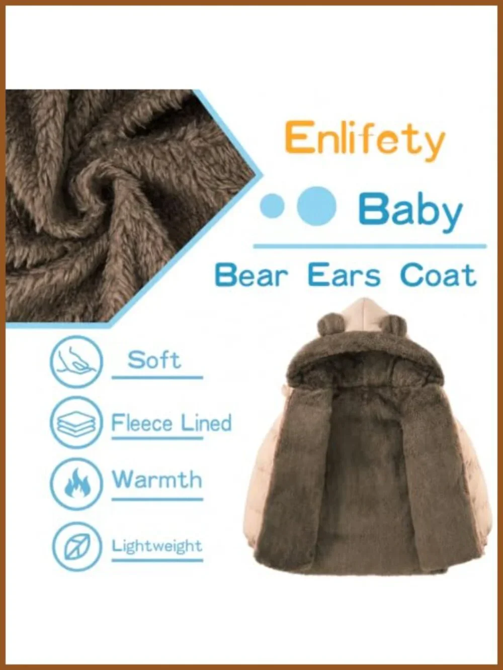 Toddler Puffer Jacket Hooded Bear Ear Winter Coat 6M-5T
